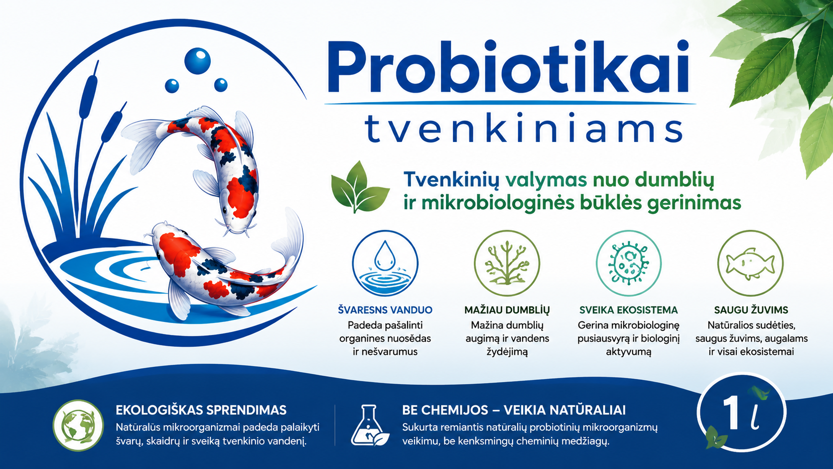 Tvenkinių valymas nuo dumblių ir mikrobiologinės būklės gerinimas – Probiotikai Tvenkiniams