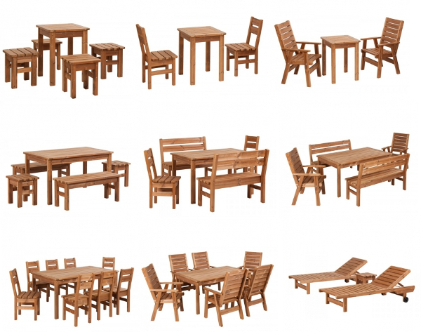 Sodo baldai iš termo medienos